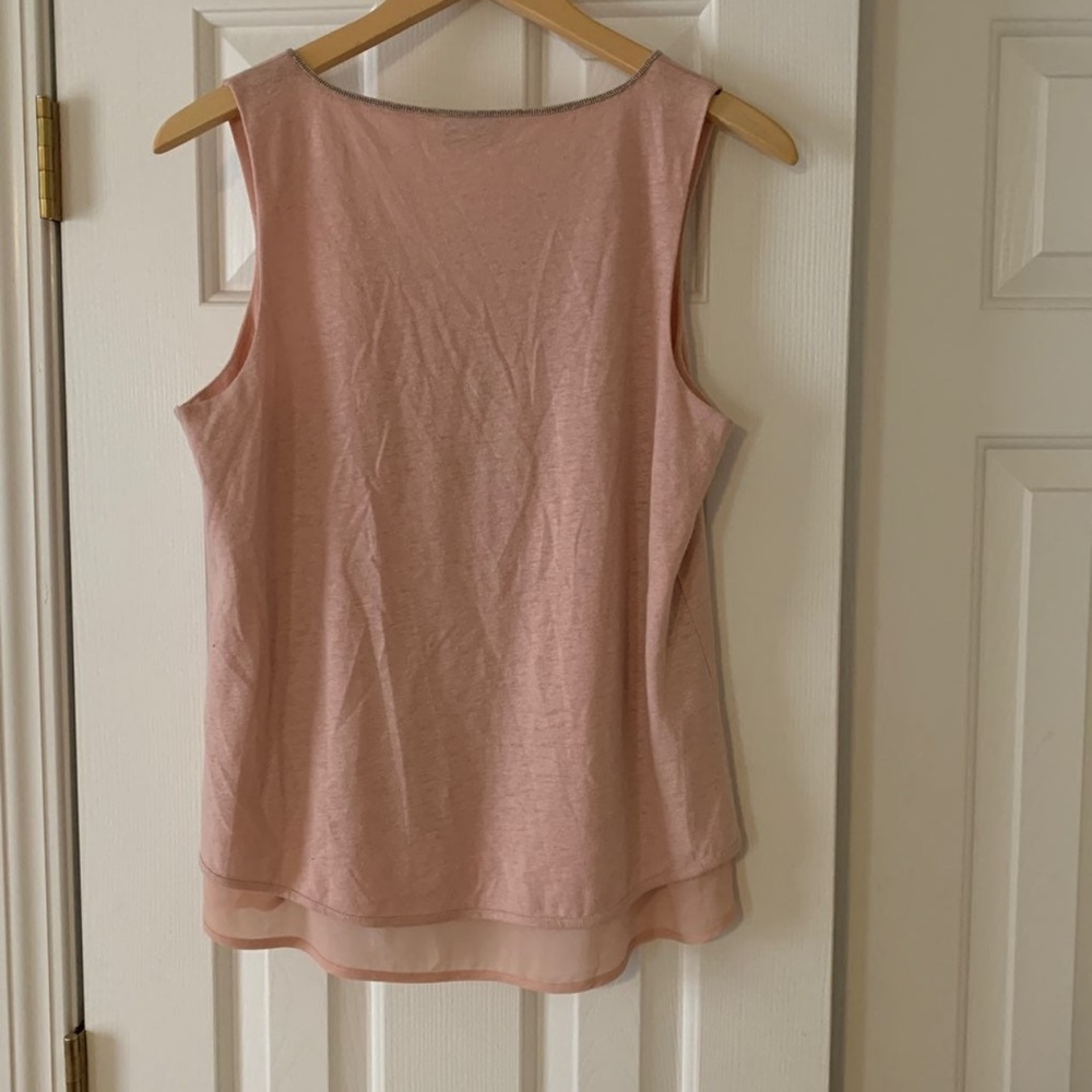 Sleeveless layered neck detail jeweled beaded flowing tank top - Picture 4 of 6